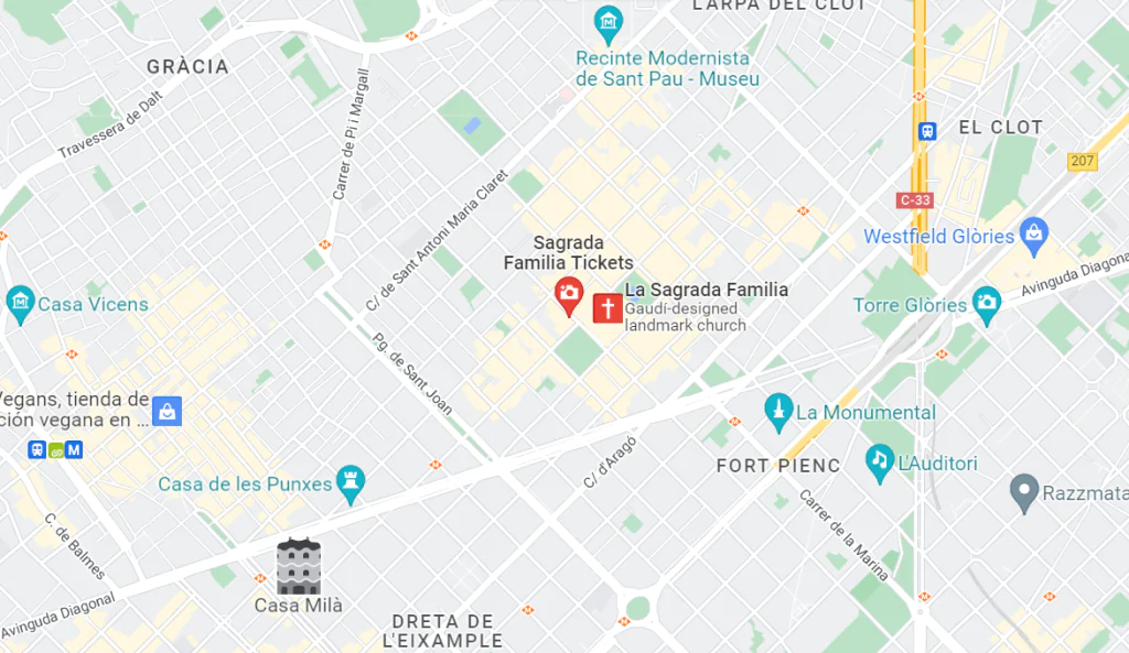 Location of the Sagrada Familia