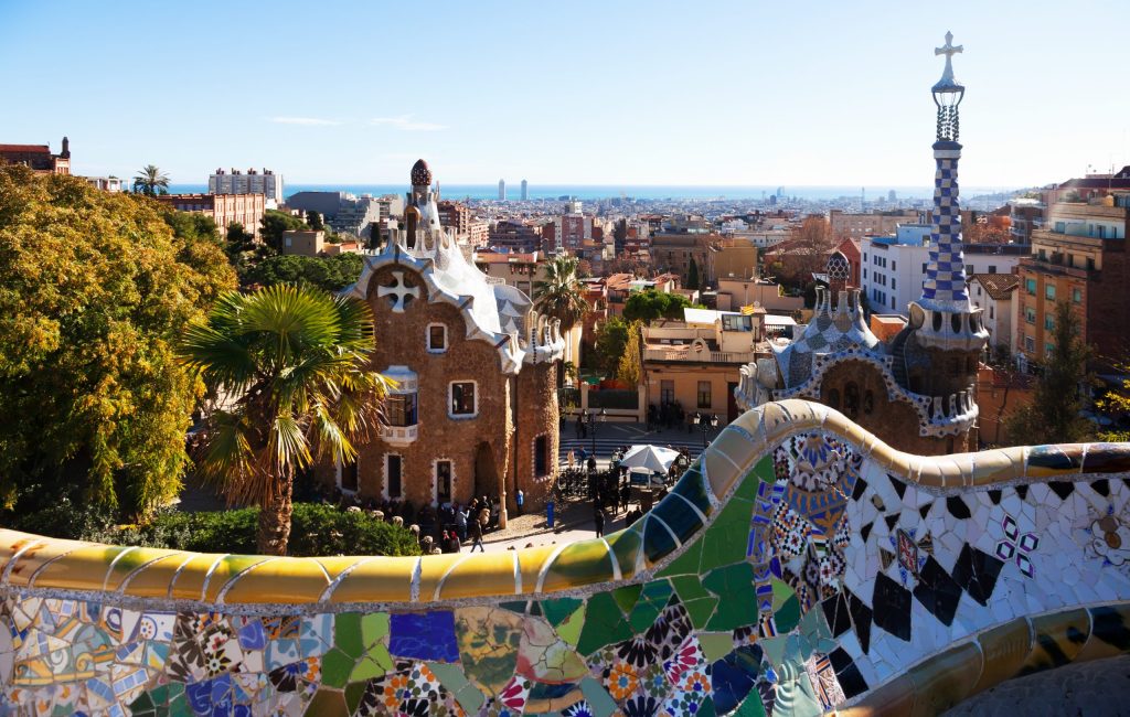 View of Park Guell in winter. Barcelona, Spain. 
  Now it is city park